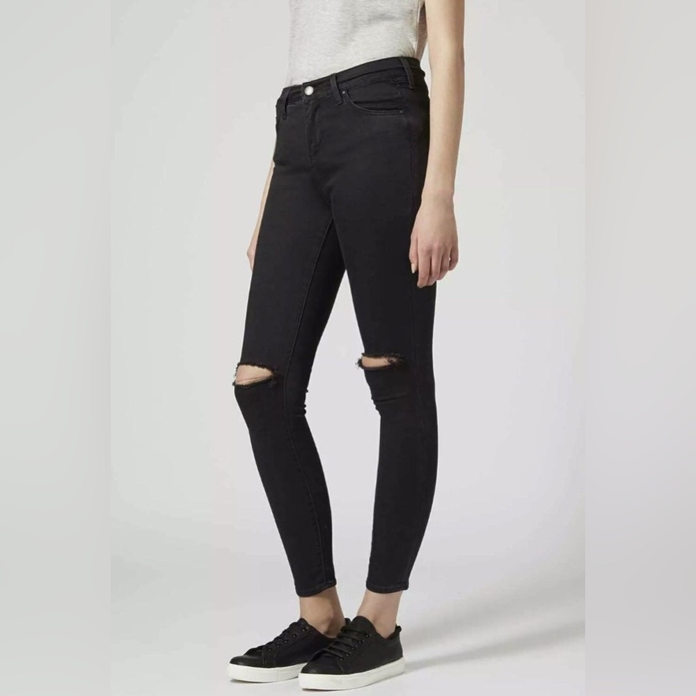 Topshop Moto Leigh Black Ripped Skinny Jeans